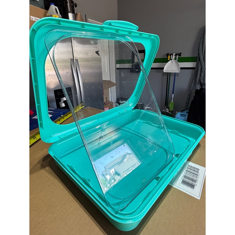 Fancy Panz Turquoise Teal Portable Foil Pan Carrier 13x9 Made in USA Clear Lid